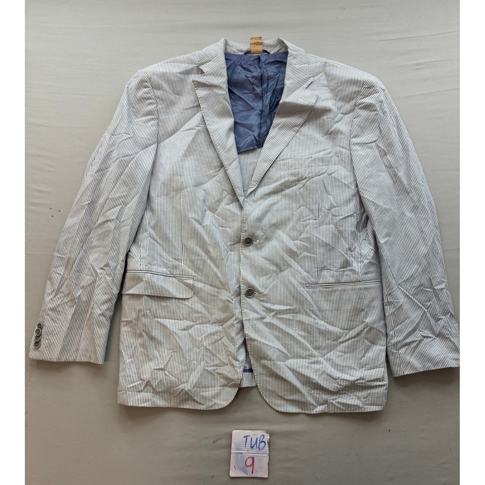 Rye 51 Angelico Stretch Seersucker Blazer Blue White Stripe Sport Coat Mens 1/25